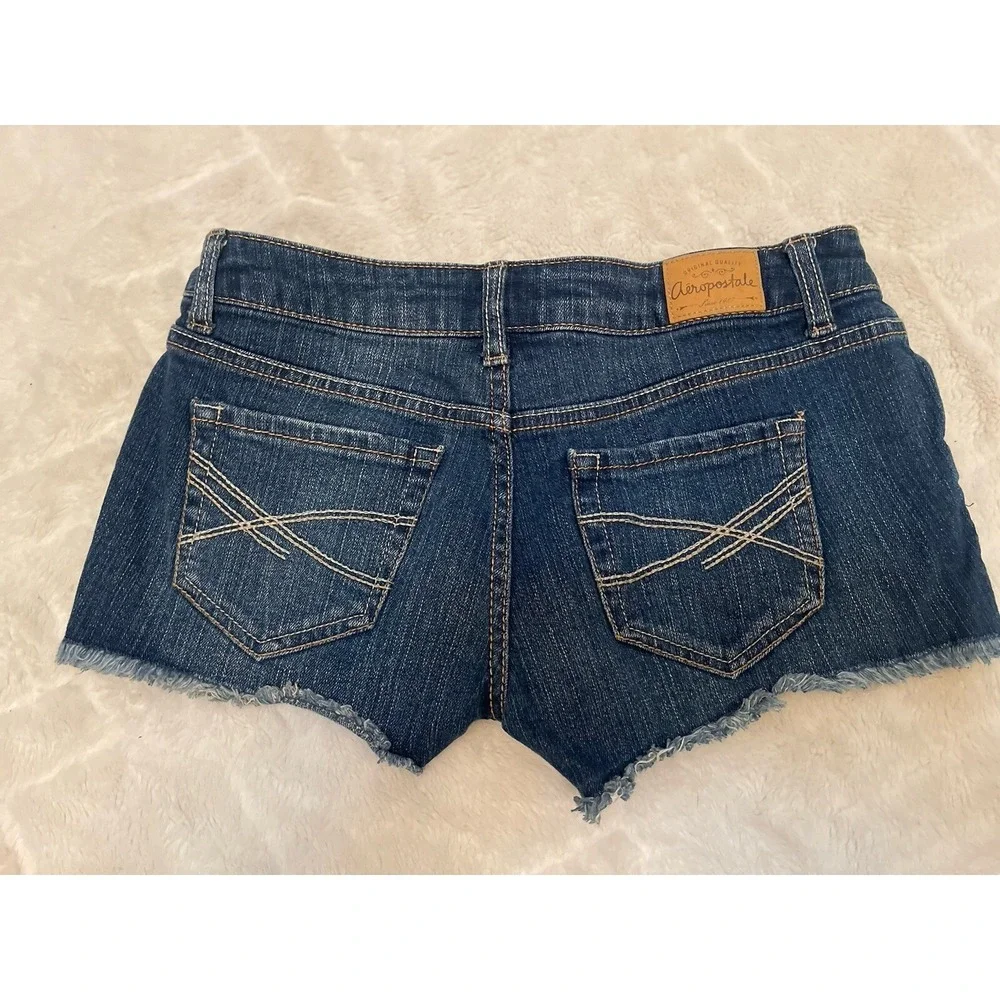 Aeropostale Womens Jean Shorts Size 1/2 Frayed Embellished Rhinestone Cut Off
